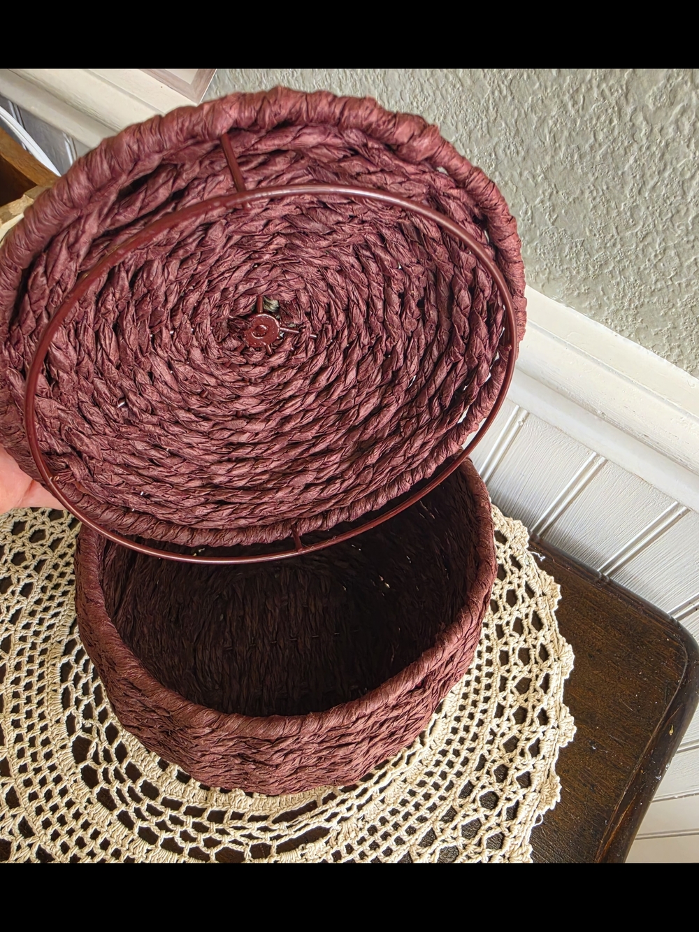 Handwoven Maroon Apple Storage Basket with Natural Stem - Picture 2 of 5